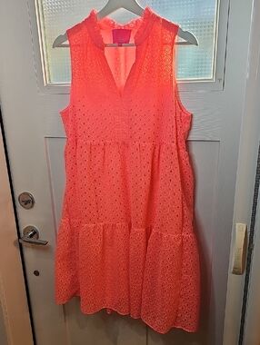Lilly Pulitzer Coral Eyelet Sleeveless Midi Dress